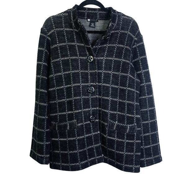 CAROL LITTLE Jacket Blazer Medium Wool Plaid Check Artsy 4 Large Button Closure - Picture 2 of 13